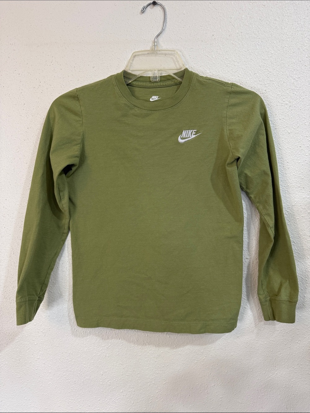 Nike Olive Green Long Sleeve Crew Tee with Small Logo